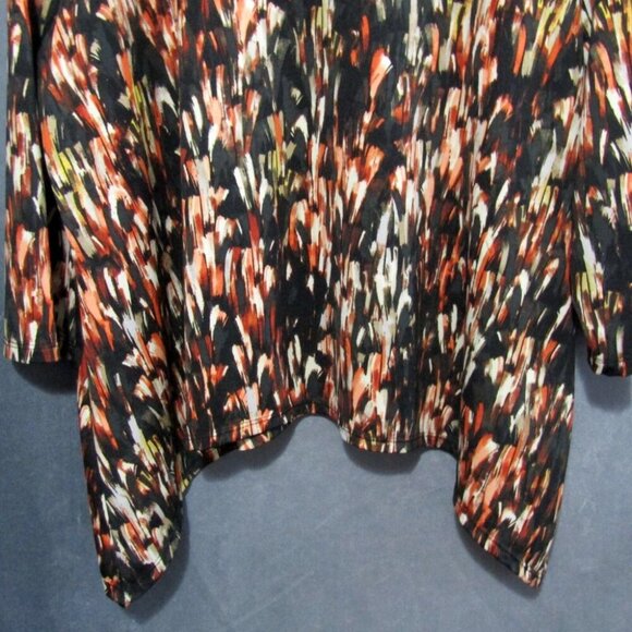 Serengeti Black Rust Abstract Print 3/4 Sleeve Top Womens Size 2X Sharkbite Hem - Picture 3 of 7
